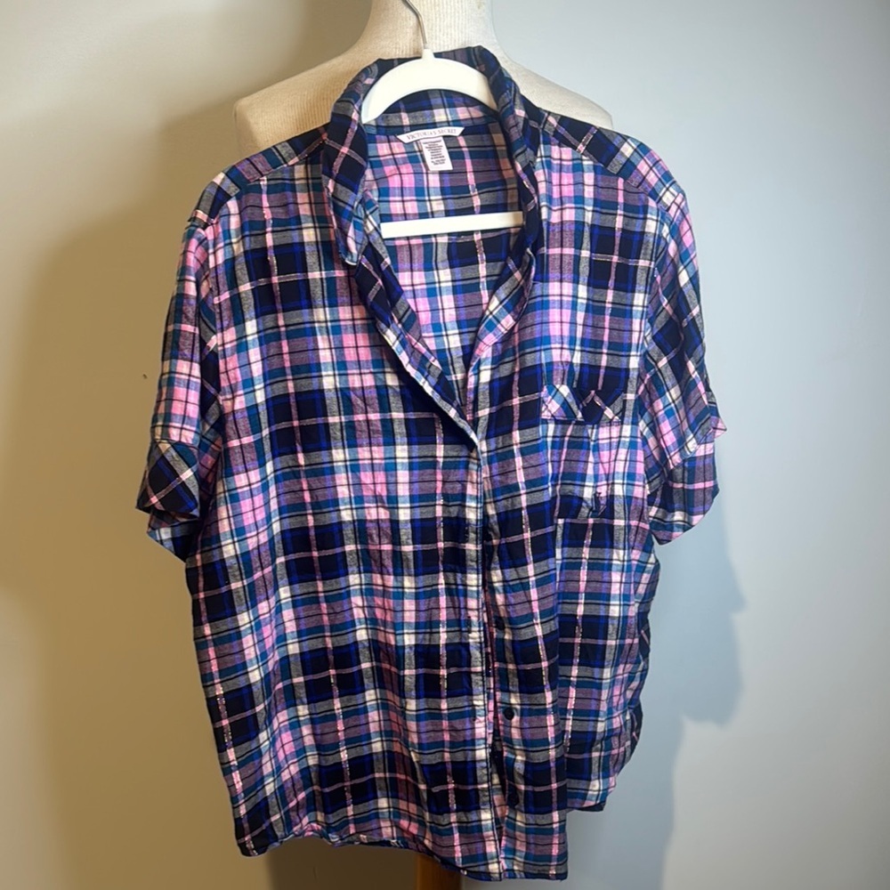Victoria's Secret Pink and Blue Plaid Blouse